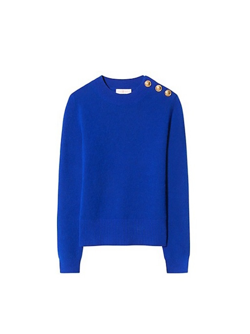Tory Burch Royal Blue Gold Button Shoulder Wool Blend Sweater XS